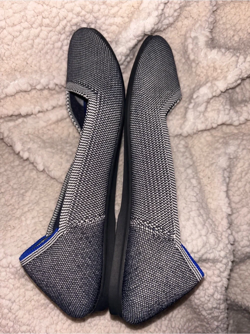 Rothy’s The Flat Gray Black Knit Blue Trim Washable Size 11 US